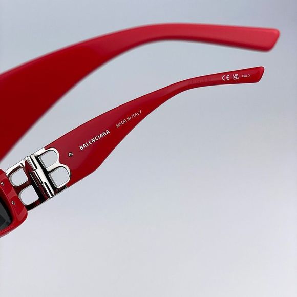 Balenciaga BB0096S 015 Sunglasses Red Silver Logo Rectangle Unisex - Picture 12 of 15